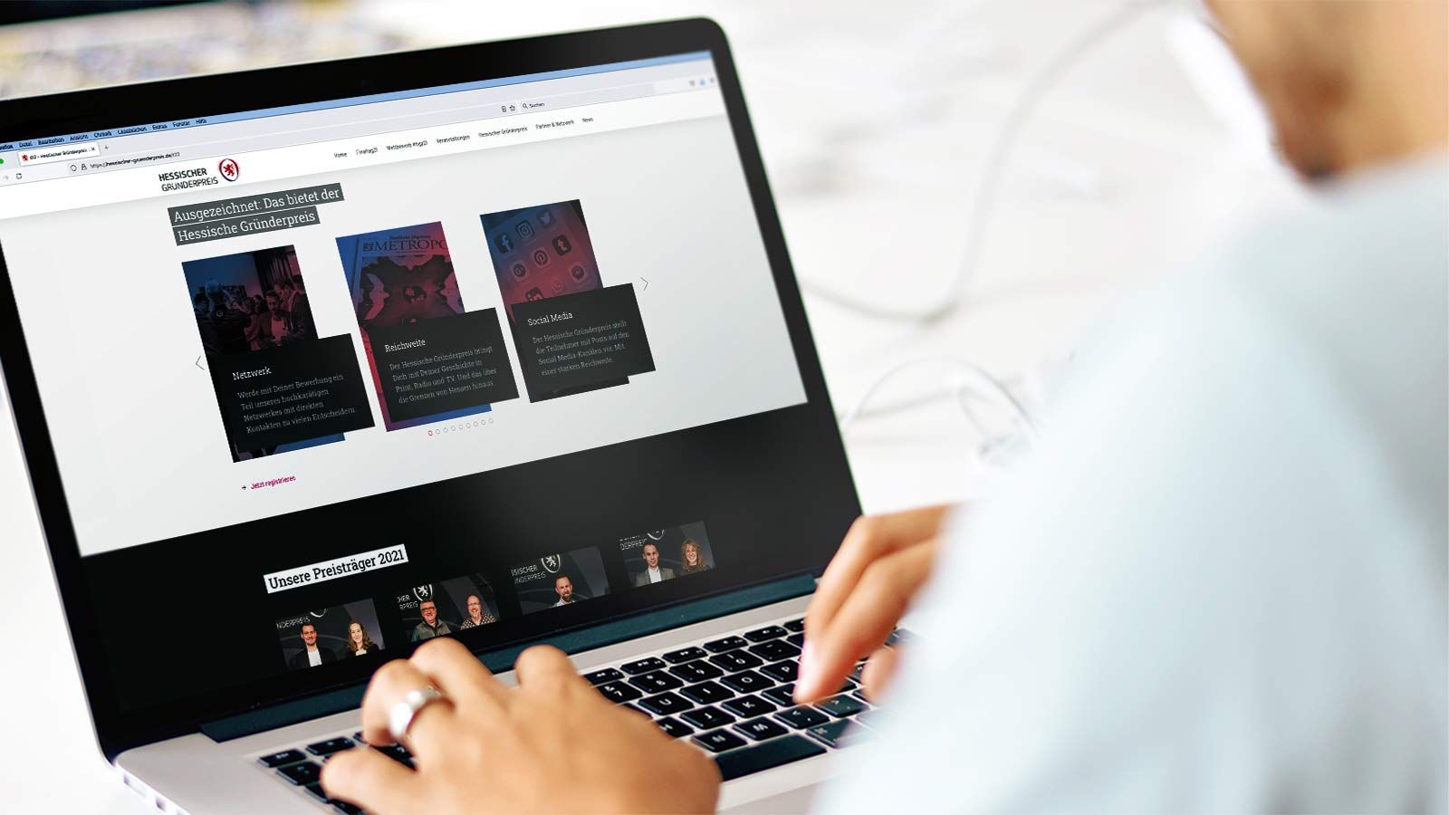 Webdesign für die Hessischer Gründerpreis-Homepage als Referenz der WOA