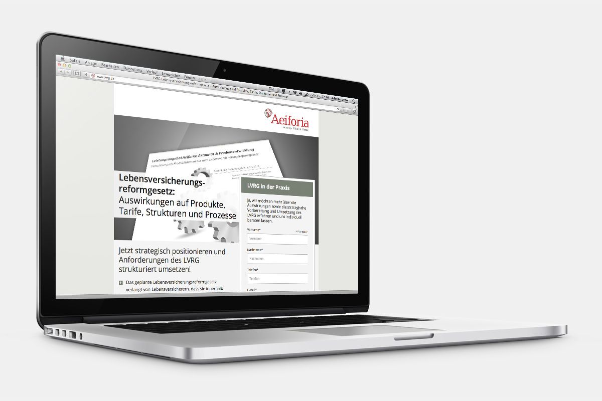Die Landingpage für das Lebensversicherungsreformgesetz für Aeiforia GmbH ist eine Kreation und Referenz der WOA Designagentur